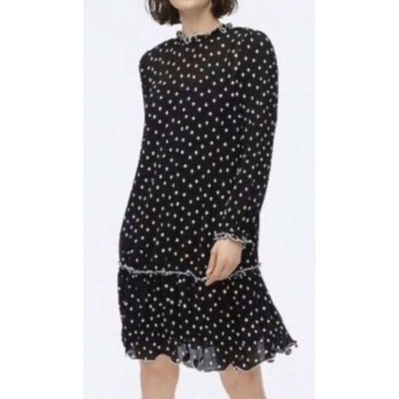 J Crew Ruffled Pleated Polka Dot Dress 10 Oversized Midi Retro Holiday Party Mod - Picture 2 of 9